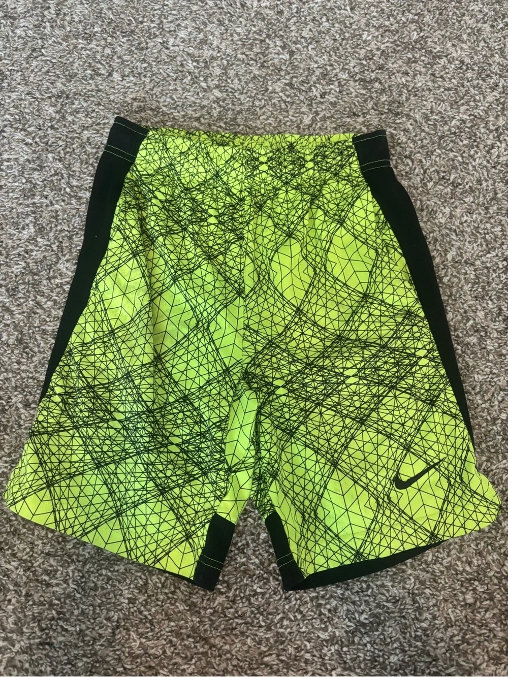 Nike Men’s Neon Yellow and Black Geometric Athletic Shorts